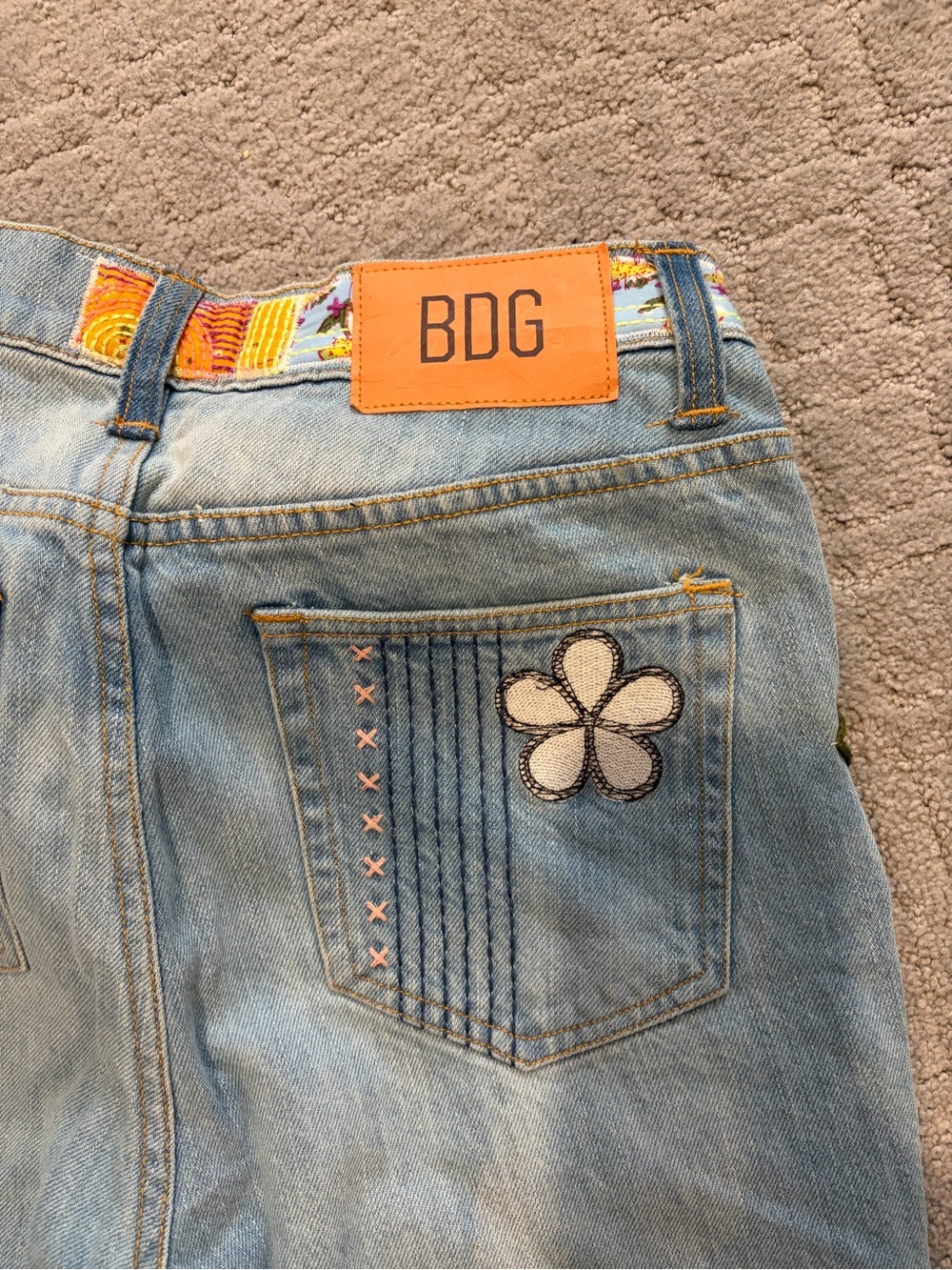 BDG Light Blue Denim Flare Jeans with Colorful Patchwork - Picture 6 of 7